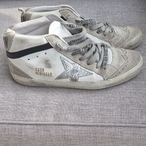 Golden Goose Mid Star Sneakers - White and Silver
